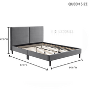 Liora Bed Frame -Grey Velvet Upholstered Bed with Square Headboard