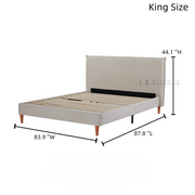 Rafiel Modern Bed Frame – Soft Oatmeal Fabric & Solid Wood Design