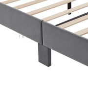 Liora Bed Frame -Grey Velvet Upholstered Bed with Square Headboard