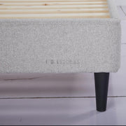 Eowynne Modern Bed Frame – Soft Light Grey Fabric & Solid Wood Design
