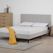 Eowynne Modern Bed Frame – Soft Light Grey Fabric & Solid Wood Design