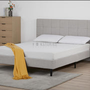 Eowynne Modern Bed Frame – Soft Light Grey Fabric & Solid Wood Design
