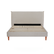 Rafiel Modern Bed Frame – Soft Oatmeal Fabric & Solid Wood Design