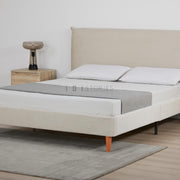 Rafiel Modern Bed Frame – Soft Oatmeal Fabric & Solid Wood Design