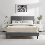 Liora Bed Frame -Grey Velvet Upholstered Bed with Square Headboard