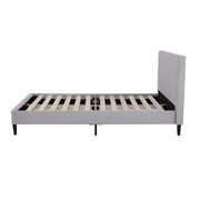 Eowynne Modern Bed Frame – Soft Light Grey Fabric & Solid Wood Design