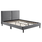 Liora Bed Frame -Grey Velvet Upholstered Bed with Square Headboard