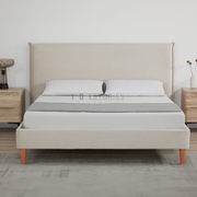 Rafiel Modern Bed Frame – Soft Oatmeal Fabric & Solid Wood Design