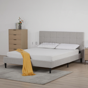 Eowynne Modern Bed Frame – Soft Light Grey Fabric & Solid Wood Design