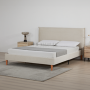 Rafiel Modern Bed Frame – Soft Oatmeal Fabric & Solid Wood Design