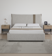 Ashora Bed Frame – Solid Wood Frame with Grey Upholstered Headboard