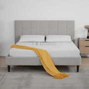 Eowynne Modern Bed Frame – Soft Light Grey Fabric & Solid Wood Design